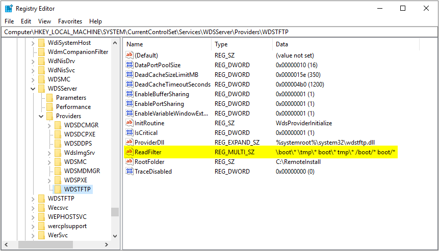WDSTFTP Registry