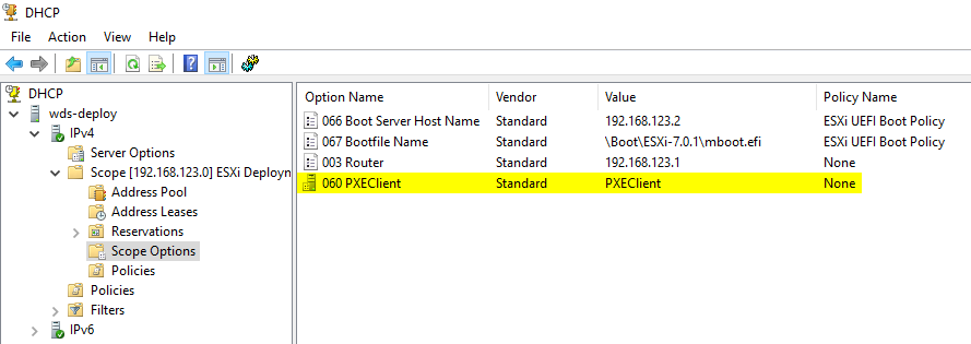 Unwanted PXEClient Option