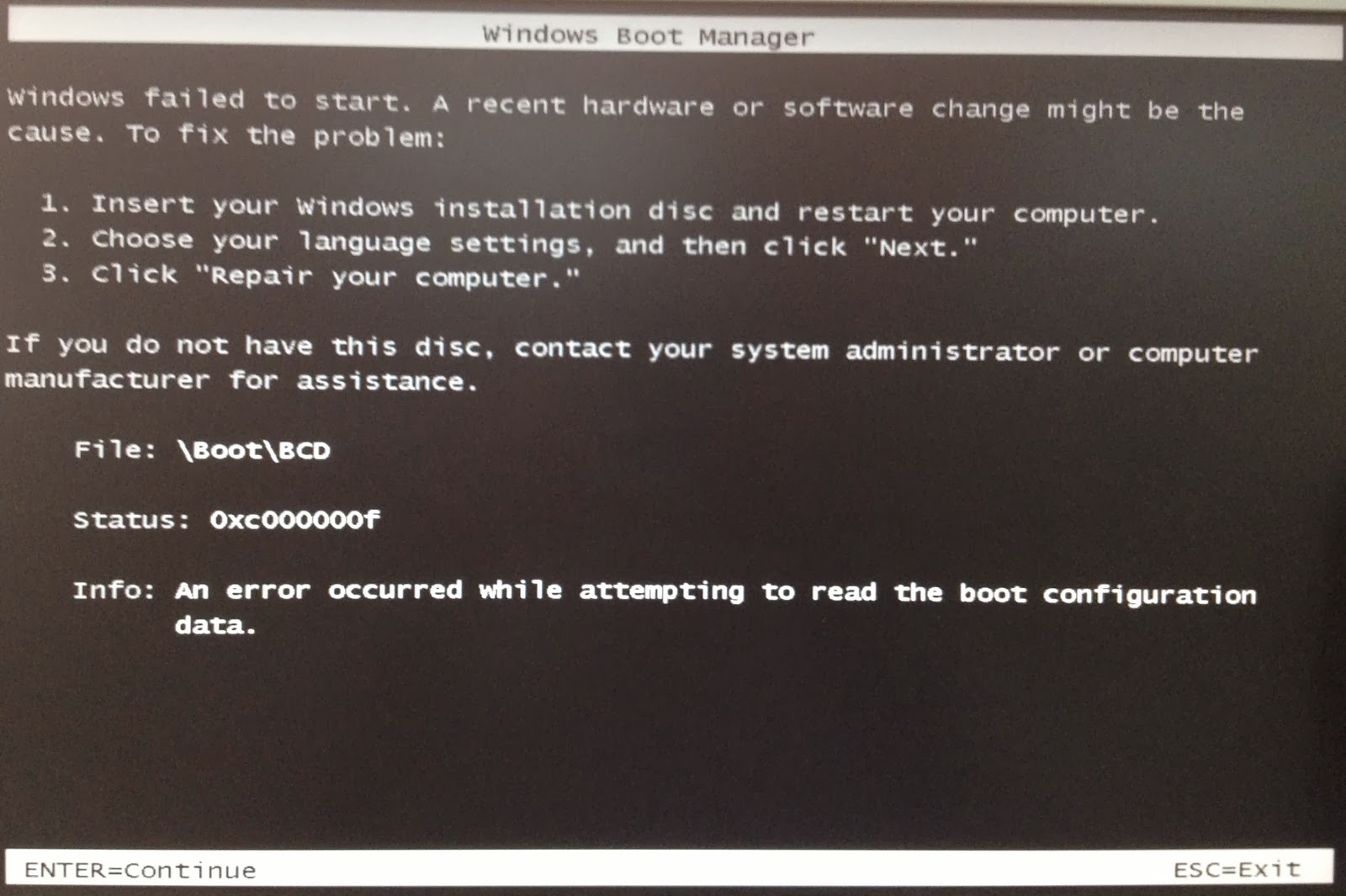 Не устанавливается windows 7 с флешки windows failed to start file boot bcd