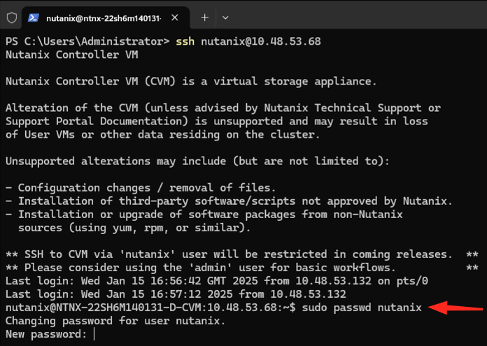 Change cluster nutanix Password