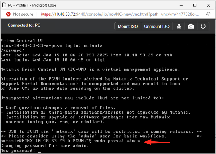 Change Prism Central admin Password