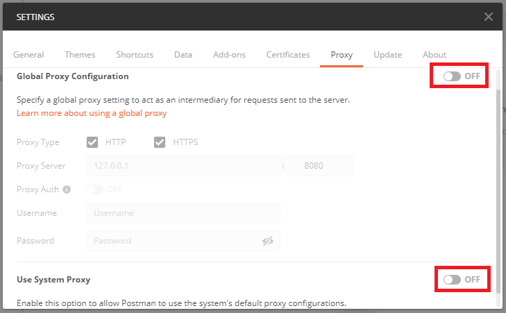 Postman System and Global Proxy off