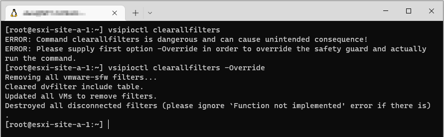 vsipioctl clearallfilters -Override