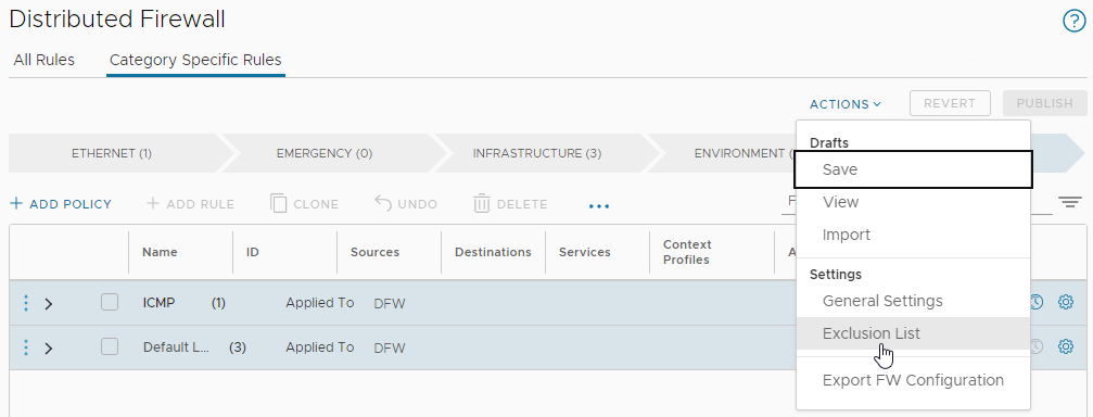 Select Distributed Firewall Exclusion List