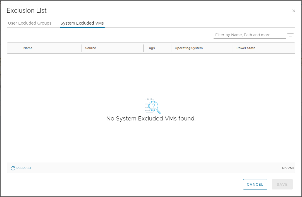 System Excluded VMs List