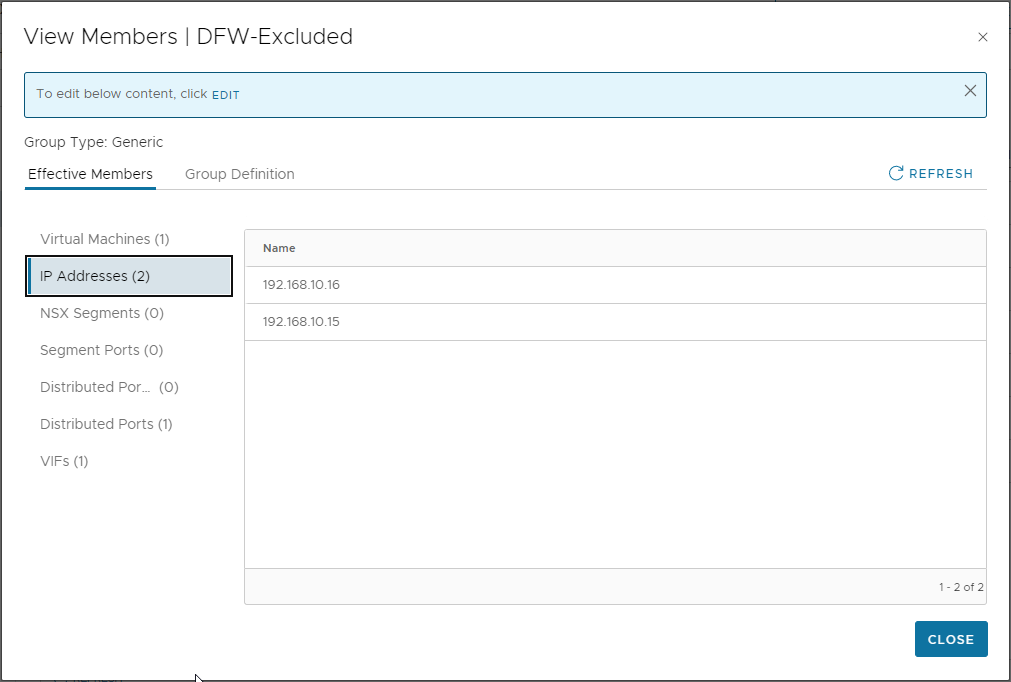 DFW-Excluded Member IPs