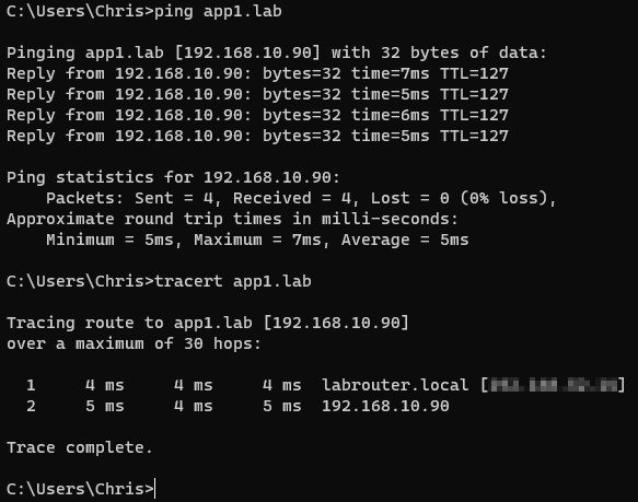 App1 Ping Tracert