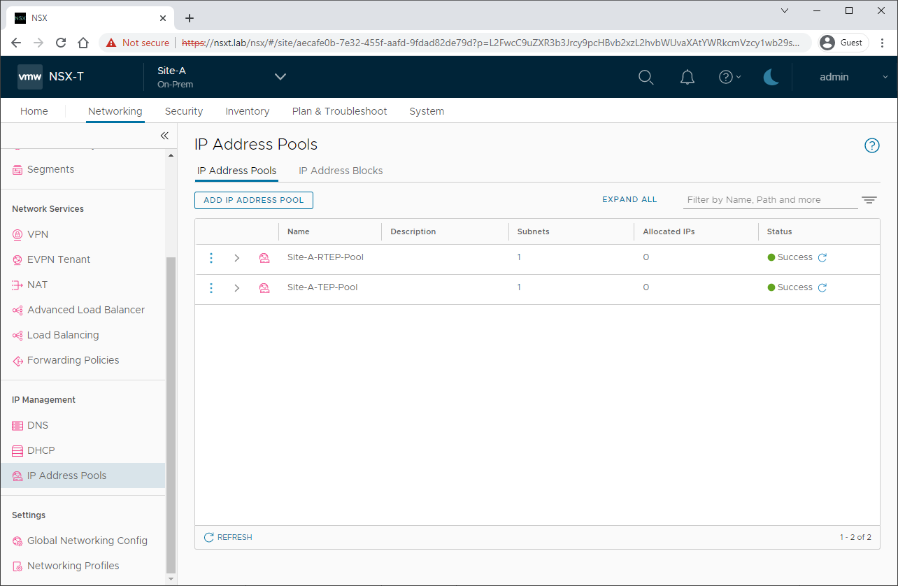 Site A IP Pools