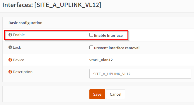 Disable Site-A Uplink 1