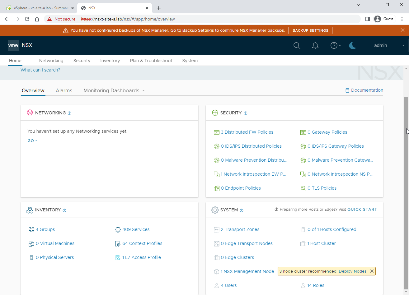 NSX Manager Interface