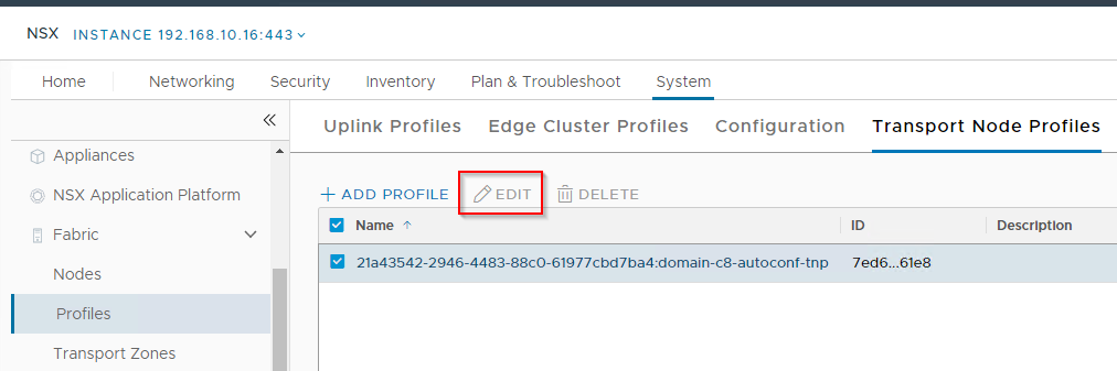 Modify Transport Node Profile