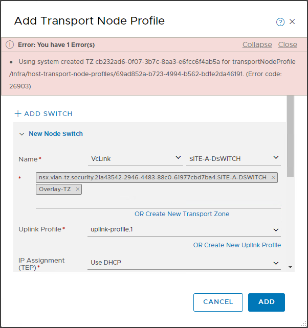 Add Trans Node Profile