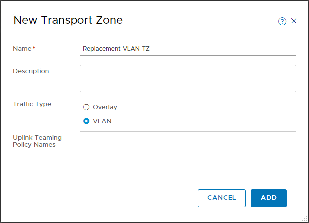 Add VLAN Transport Zone