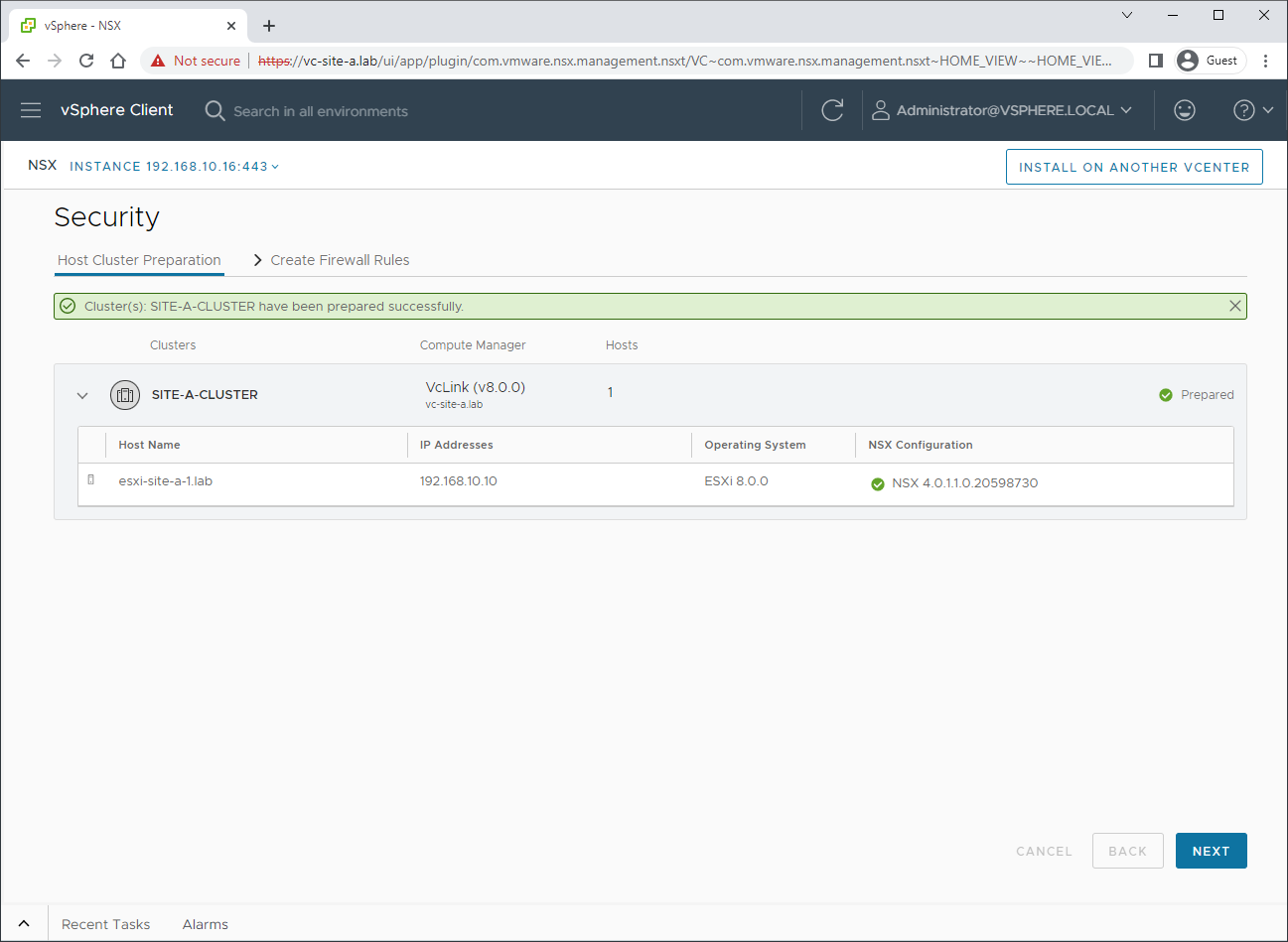 NSX Host Preparation Complete