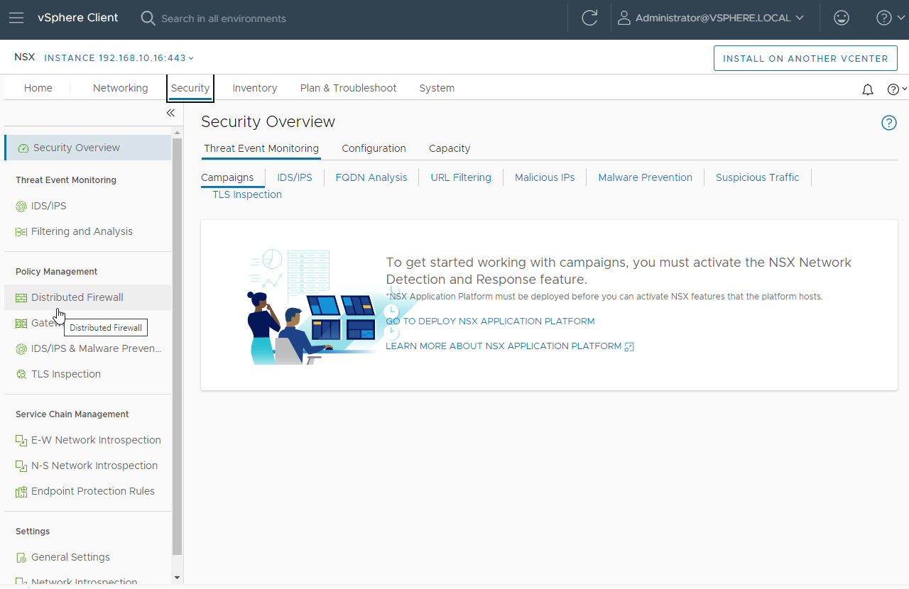 Open Distributed Firewall from Dashboard