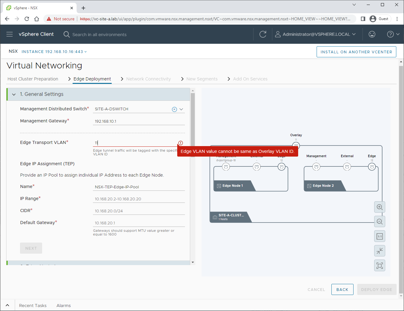 Edge VLAN Cannot be the same as Overlay VLAN