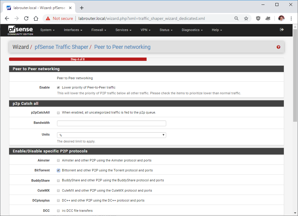 pfSense Traffic Shaper P2P parameters