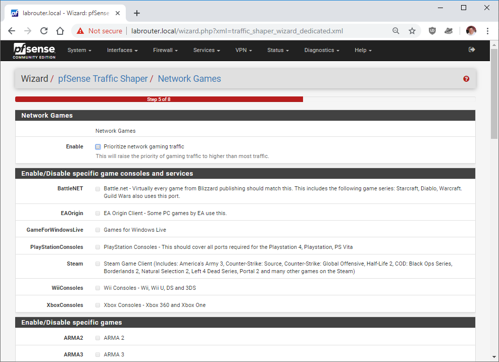 pfSense Traffic Shaper Game parameters