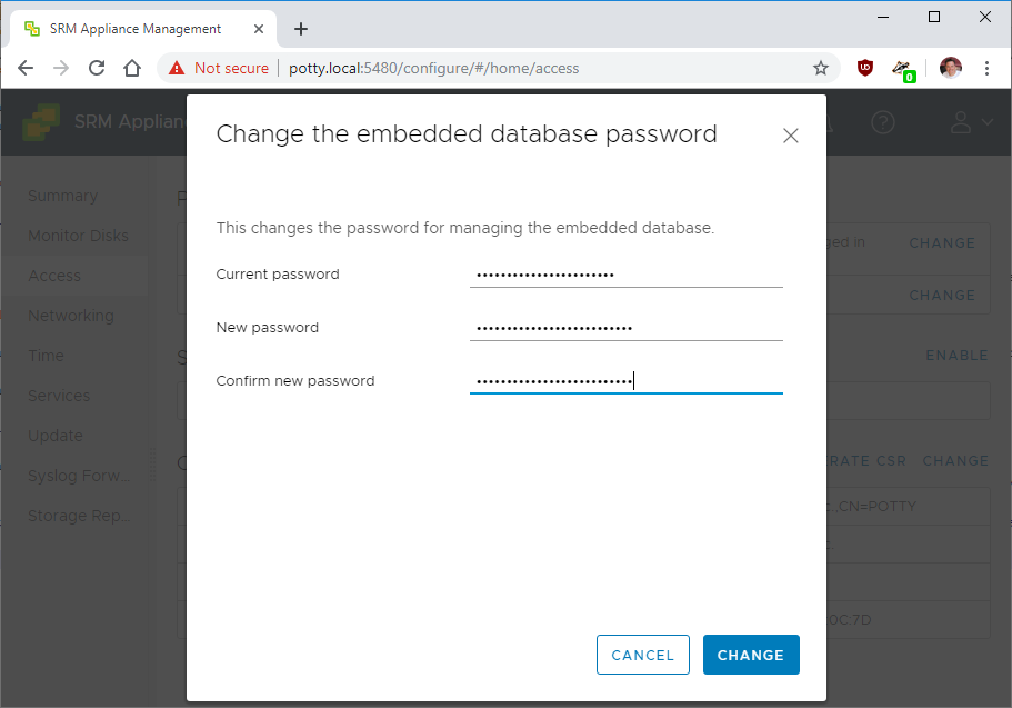 Change SRM database password