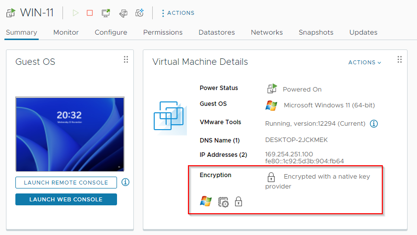 VM Encrypted with Native Key Provider