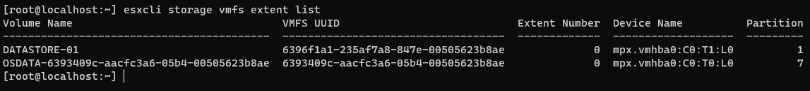 esxcli storage vmfs extent list