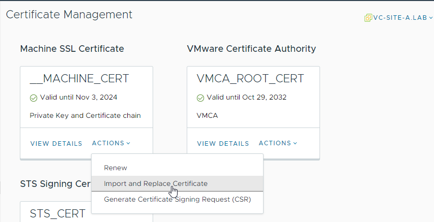 Import and Replace vC Machine Cert 1