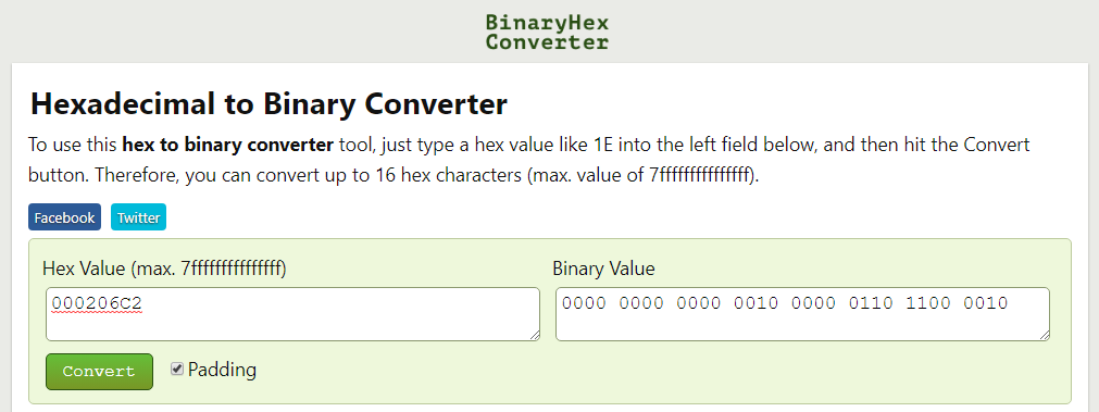 binary from hex